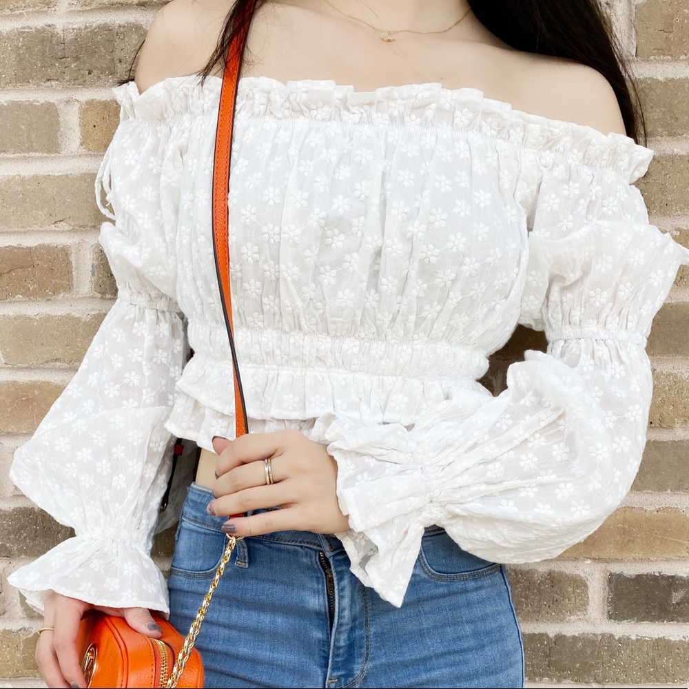 Off Shoulder Ruffle Top XS White - Picture 1 of 7
